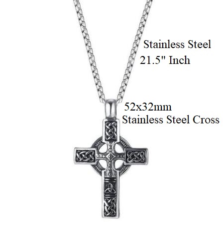 21.5" Grade 316 Stainless Steel Celtic Cross Necklace for Men #CCR-101