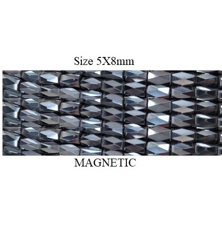 1 Str 5x8mm 16 Cut Faceted Magnetic Beads Hematite AAA Grade #MB-F16