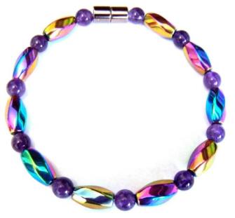 1 PC. Amethyst and Rainbow Hematite Beads Magnetic Bracelet with Magnetic Clasp #MHB-0004
