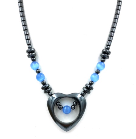 1 PC Blue Open Heart Magnetic Necklace for Women # MN-0101SKB