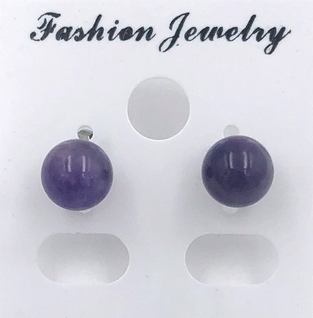 1 Pair 6mm Amethyst Stone Ball Earrings on Stainless Steel Posts #SER-100AM