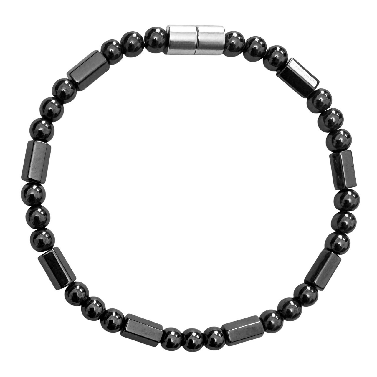 Hematite Round and Faceted Tube Magnetic Bracelet for Men and Women #MHB004