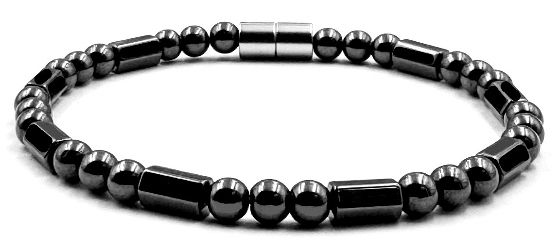 Hematite Round and Faceted Tube Magnetic Bracelet for Men and Women #MHB004