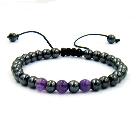 6mm Amethyst and Hematite Adjustable Magnetic Bracelet for Men and Women #MHB500AM