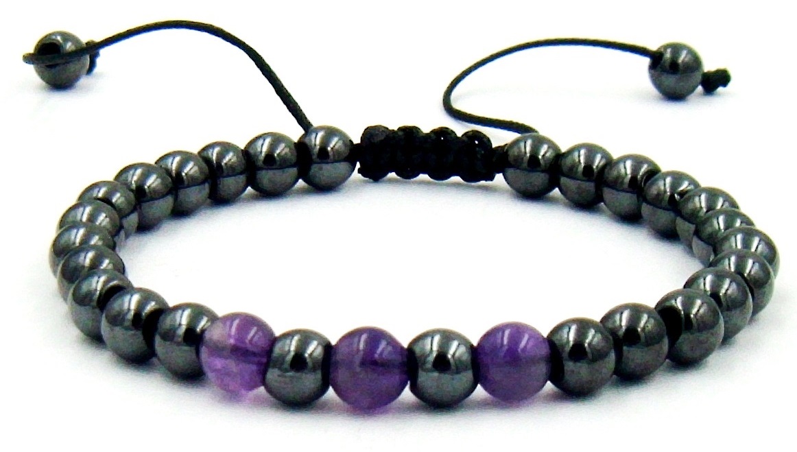 6mm Amethyst and Hematite Adjustable Magnetic Bracelet for Men and Women #MHB500AM